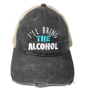 I'll Bring The Alcohol Snapback Trucker Hat Gray One Size Distressed Piper Lou